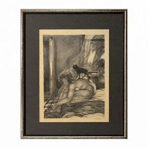 Surreal Framed Lithograph Musing James Kearns Original Lady on Bed  Cat 2/250 Si
